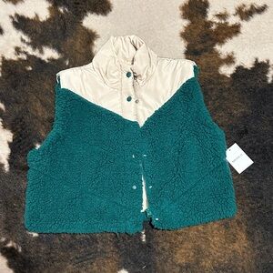 F21 Teal and Cream Sherpa Vest